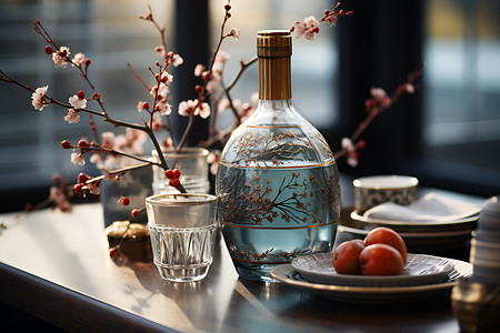 瑰丽典雅的中国文化酒瓶背景图片
