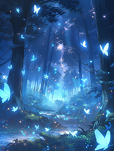 月光林中的蝴蝶背景图片