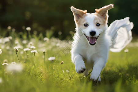 在草地上奔跑的小狗背景图片