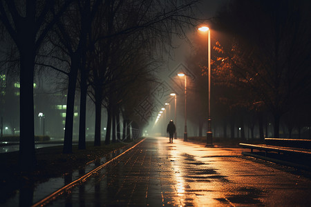 下雨行人夜色中的独行者背景