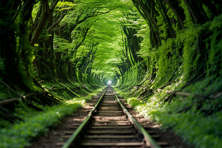 植物隧道森林里的轨道背景