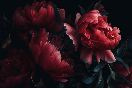 美丽的红牡丹花束背景图片