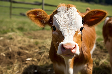 牧场的一只奶牛背景图片