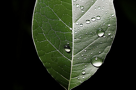 绿叶上洒落的雨滴背景图片
