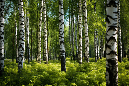 夏日白桦树林背景图片