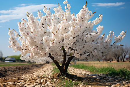 田园的樱花树背景图片