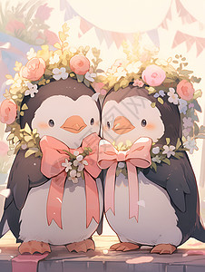 浪漫双人餐甜蜜的企鹅双人组插画