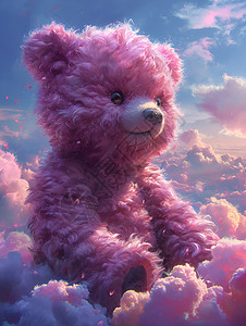 紫色泰迪熊坐在天空上背景图片