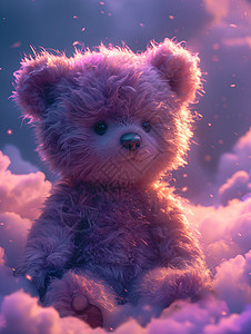 紫色毛茸茸的紫色云朵上的泡泡熊插画