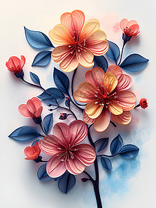 纸质背景纹理美丽的彩色花卉插画