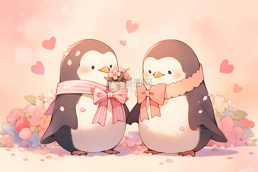 甜蜜浪漫的一对企鹅图片