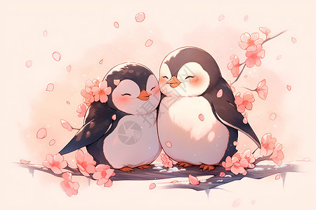可爱的企鹅情侣背景图片