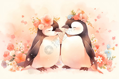 恋爱中的企鹅夫妇背景图片