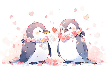 甜蜜的企鹅情侣背景图片