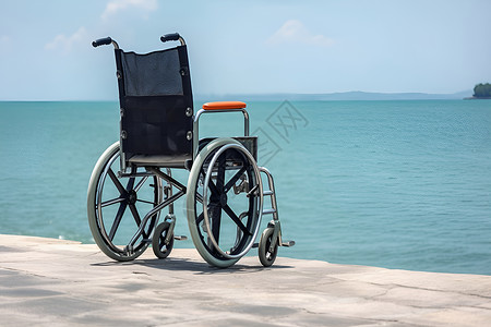 金属椅子海边的金属轮椅背景