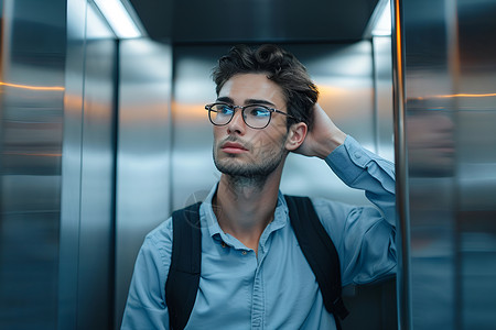戴眼镜男士戴眼镜的男士在电梯里背景