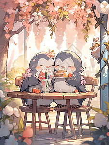 情侣企鹅的甜蜜浪漫背景图片