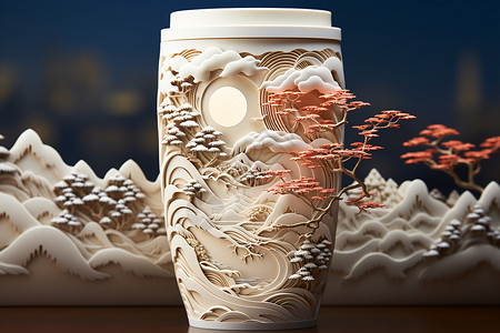 中国峰设计的杯子背景图片