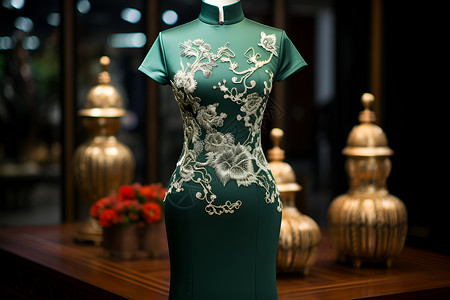 复杂刺绣的旗袍背景图片