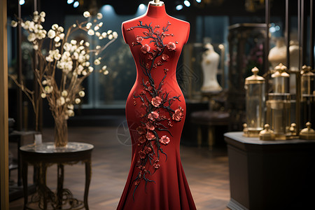 优雅精致旗袍优雅的中式红裙背景
