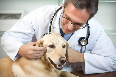 心脏治疗检查狗狗耳朵的兽医背景