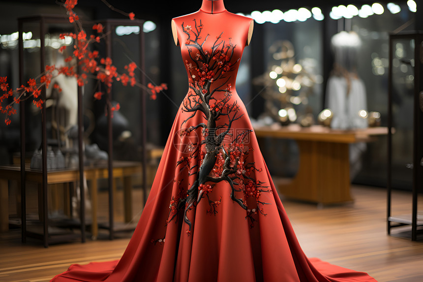精美的红色裙子图片