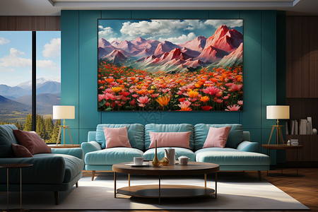 美丽的客厅壁画背景图片