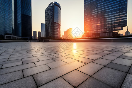 落日余晖的城市建筑背景图片