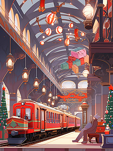 精美的火车站绘画背景图片