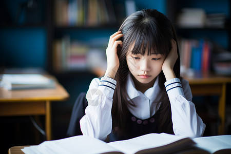 女学生认真地读书背景图片