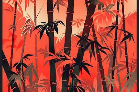 竹林红墙美景背景图片