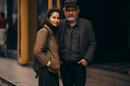 两人站立在街上背景图片