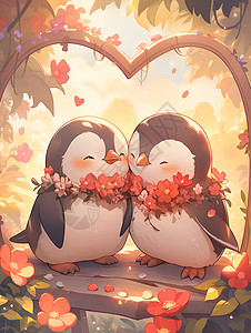情人节的两只可爱企鹅背景图片
