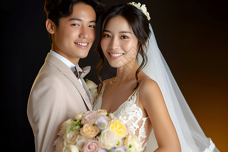 微笑的结婚夫妇背景图片
