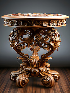 室内华丽的木桌雕刻背景图片