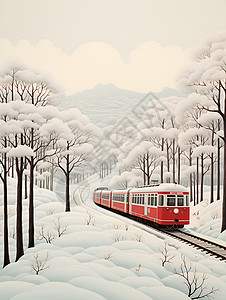 冬季铁轨行驶的火车背景图片