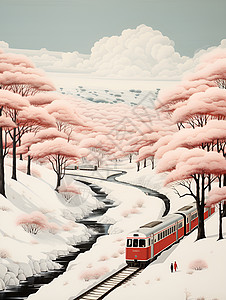 雪山中行驶的火车背景图片