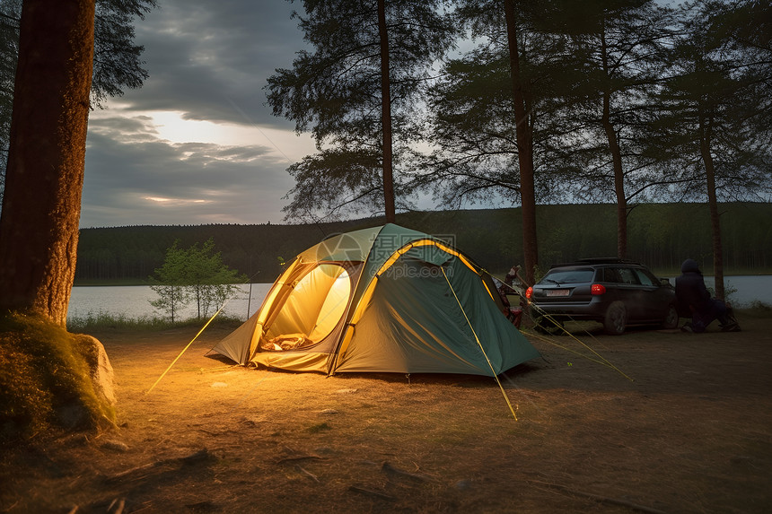 夜晚的露营帐篷图片