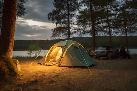 夜晚的露营帐篷背景图片