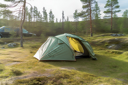 户外草地上的帐篷背景图片