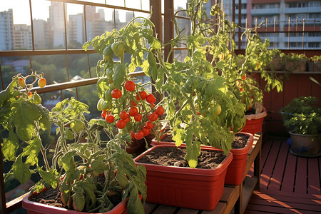 阳台蔬菜阳台上成熟的番茄背景