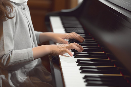 正在弹奏钢琴的小女孩背景图片