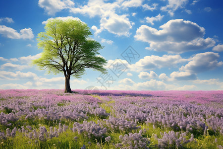 田野中的树木和花卉背景图片