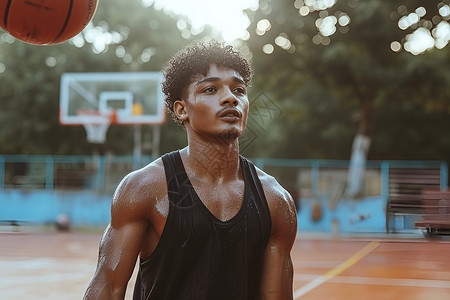 篮球场上挥洒汗水的男子背景图片