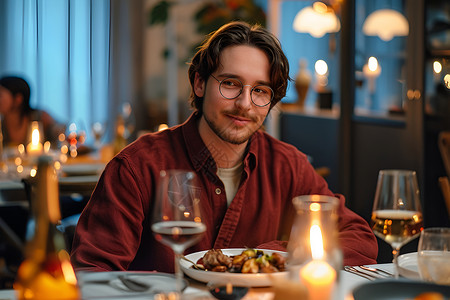 西餐厅中用餐的外国男子背景图片