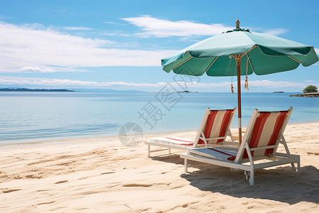 夏季沙滩椅夏季度假海滩的美丽景观背景