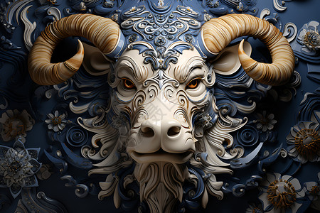 精美艺术的牛头雕像插图背景图片