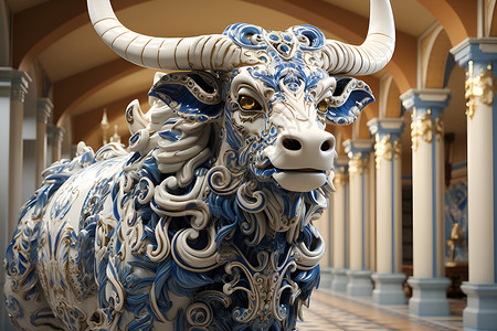 精美艺术的公牛雕像插图背景图片