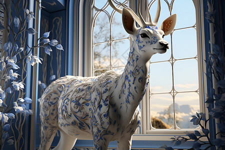 神秘梦幻的麋鹿雕像插图背景图片