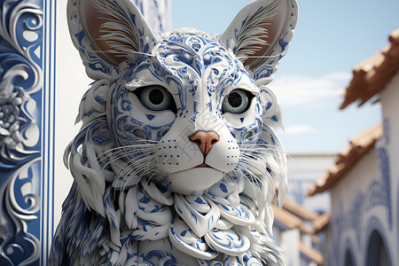 3D艺术的猫咪雕像插图背景图片